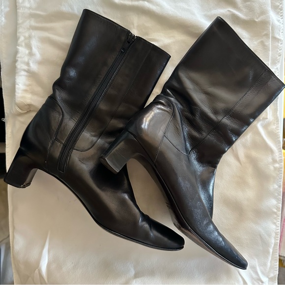 Cole Haan Black Leather Heeled Boots - Picture 1 of 7